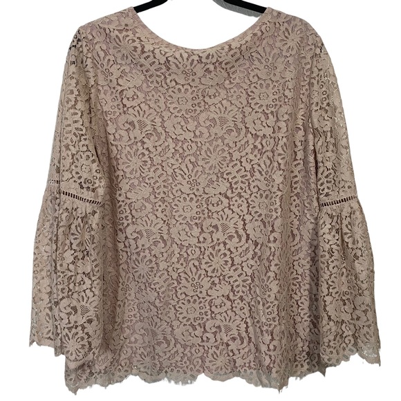 Sundance Charmant Pink All Over Lace Bell Sleeve Blouse-L - Picture 7 of 8